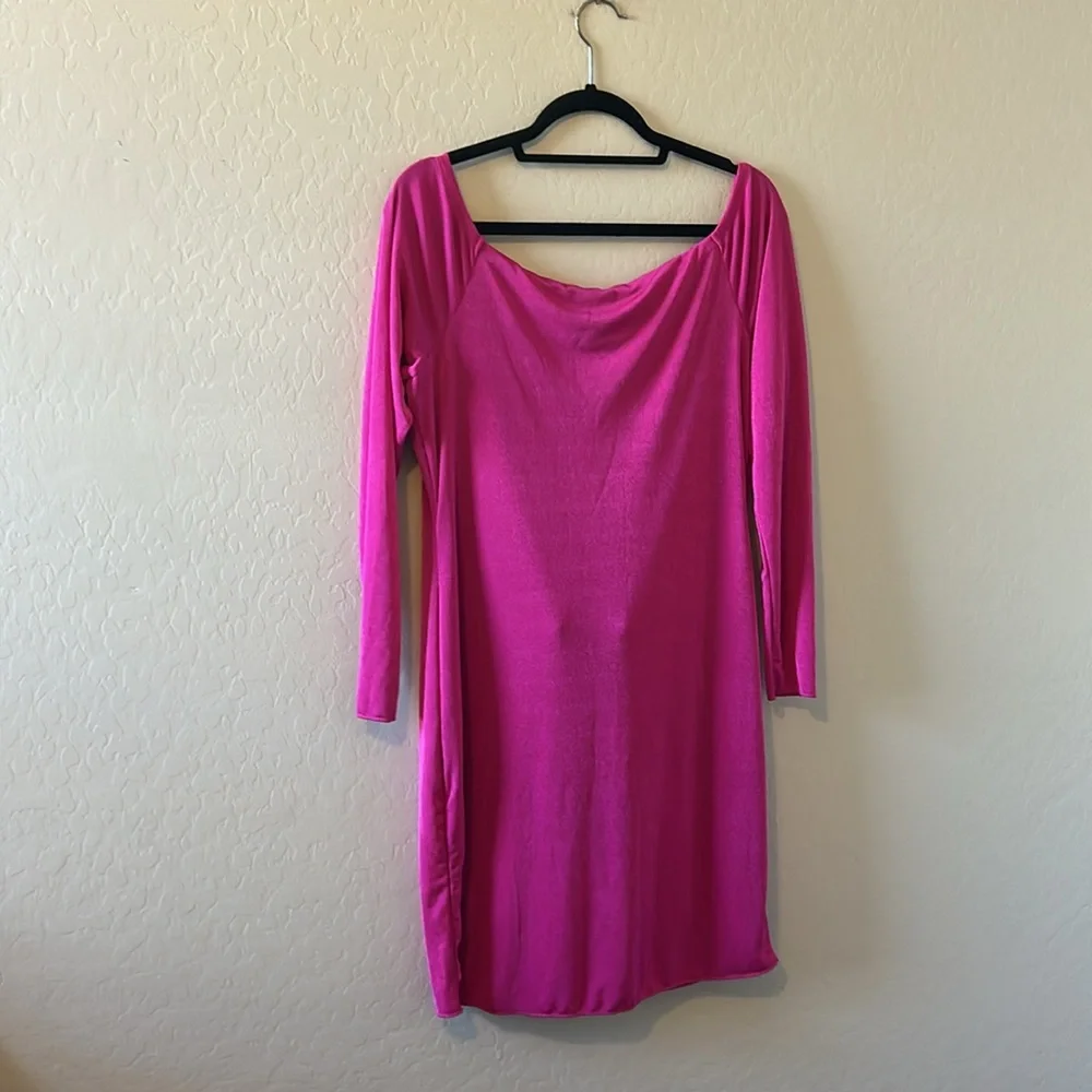 N BY NAKED WARDROBE Off The Shoulder Long Sleeve Minidress pink Orchard 2X - Picture 3 of 5